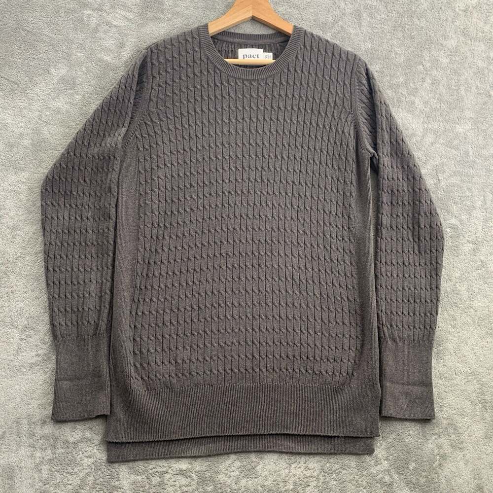 Pact Organic Cotton Cable Knit Sweater Womens XS Gray Crew Neck Long Sleeve